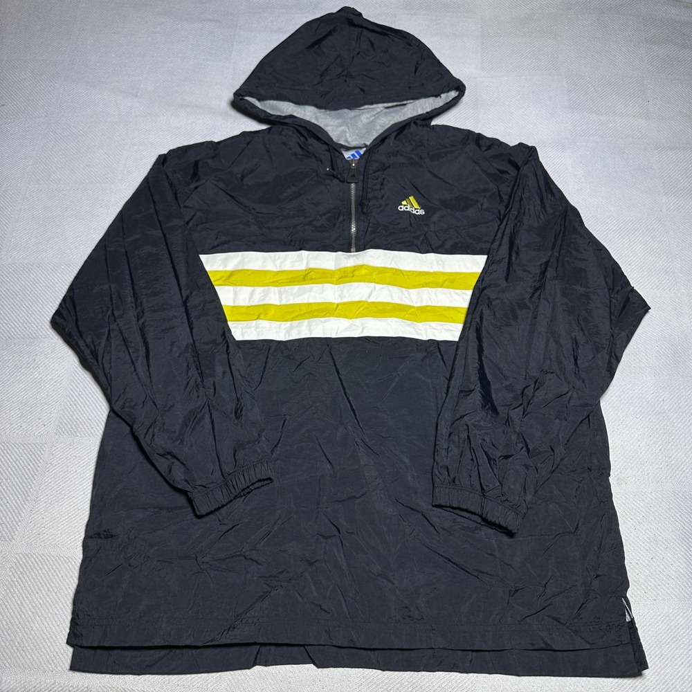 Vintage 90s Adidas Quarter Zip Windbreaker Jacket Mens Large Black White Yellow